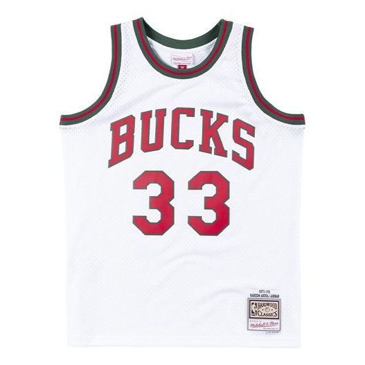 Dres Mitchell & Ness Milwaukee Bucks Kareem Abdul-Jabbar Swingman Jersey Biela | SMJYAC18108-MBUWHIT71KAB
