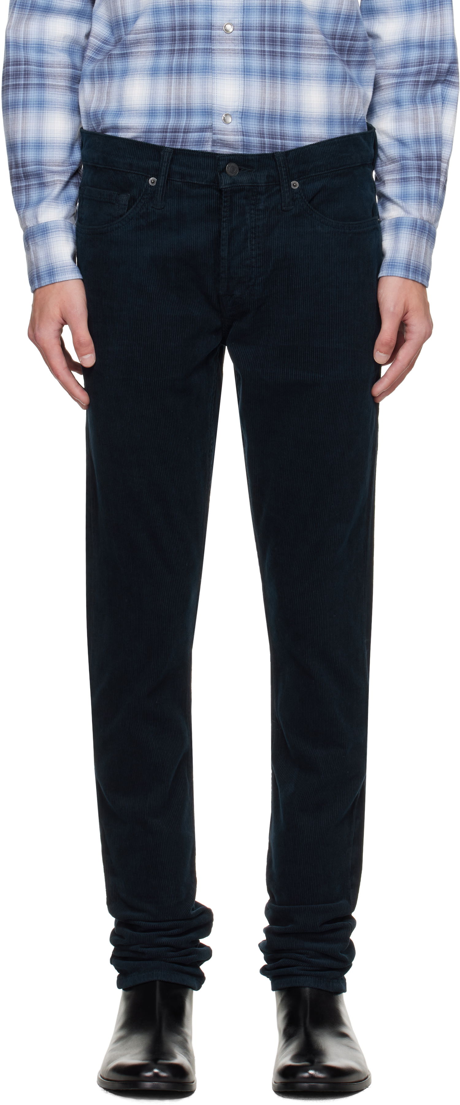 Nohavice Tom Ford TOM FORD 12 Waves Corduroy Slim Fit Stretch Trousers Navy | DPS001-DMC081, 0