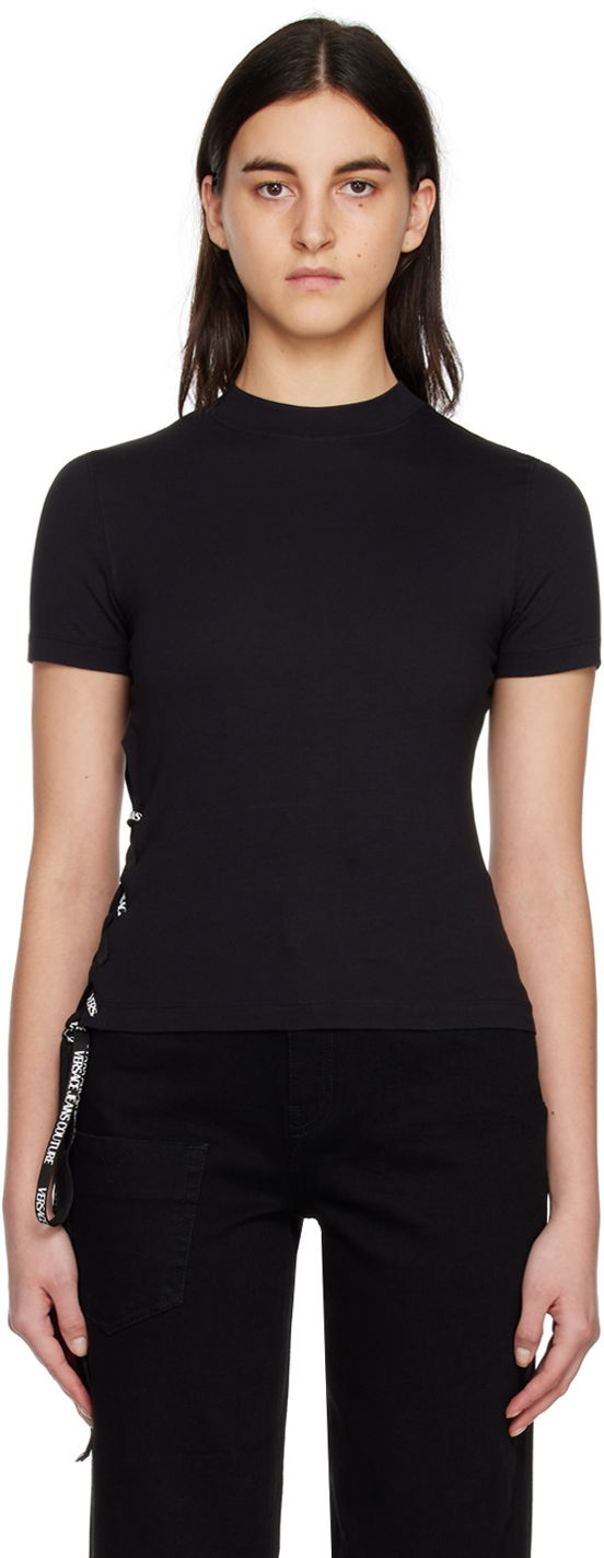 Tričko Versace Jeans Couture Lace-Up T-Shirt Čierna | E74HAH615EJ0020, 0