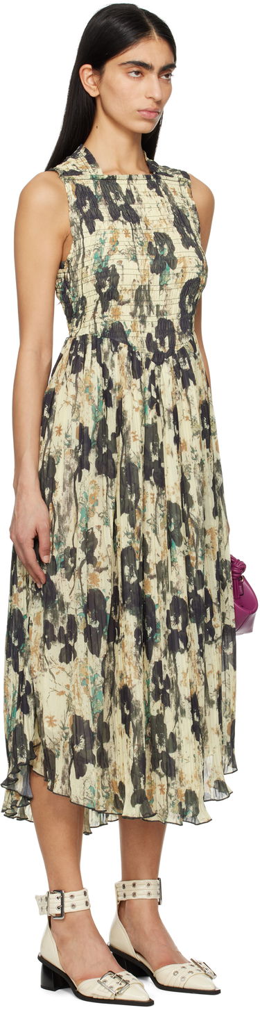 Šaty GANNI GANNI Printed Smocked Pleated Midi Dress Béžová | W0209, 1