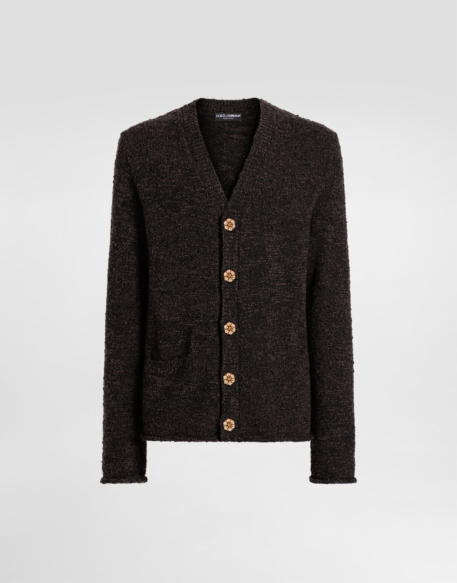 Sveter Dolce & Gabbana Virgin Wool V-Neck Textured Cardigan with Decorative Buttons 44 Hnedá | GXVGCZJGMCKS9NER, 0