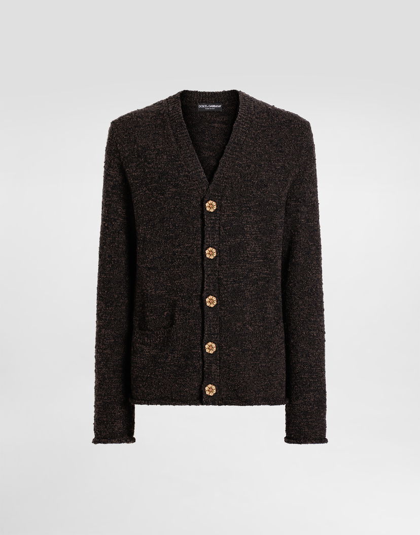 Sveter Dolce & Gabbana Virgin Wool V-Neck Textured Cardigan with Decorative Buttons 44 Hnedá | GXVGCZJGMCKS9NER