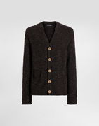 Virgin Wool V-Neck Textured Cardigan with Decorative Buttons 44