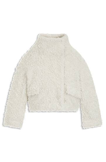 Kabáty BOSS Steiff Relaxed Fit High-Neck Cropped Teddy Coat Biela | 50550632, 0