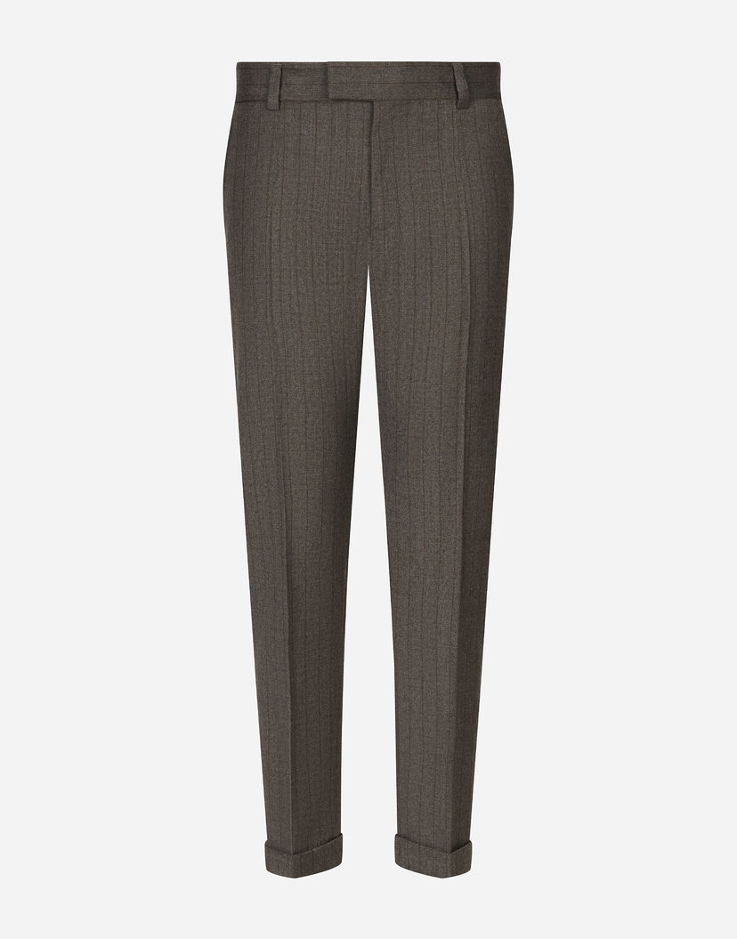 Nohavice Dolce & Gabbana Dolce & Gabbana Tailored Striped Flannel Pants Hnedá | GP09TTFRBDFS8051