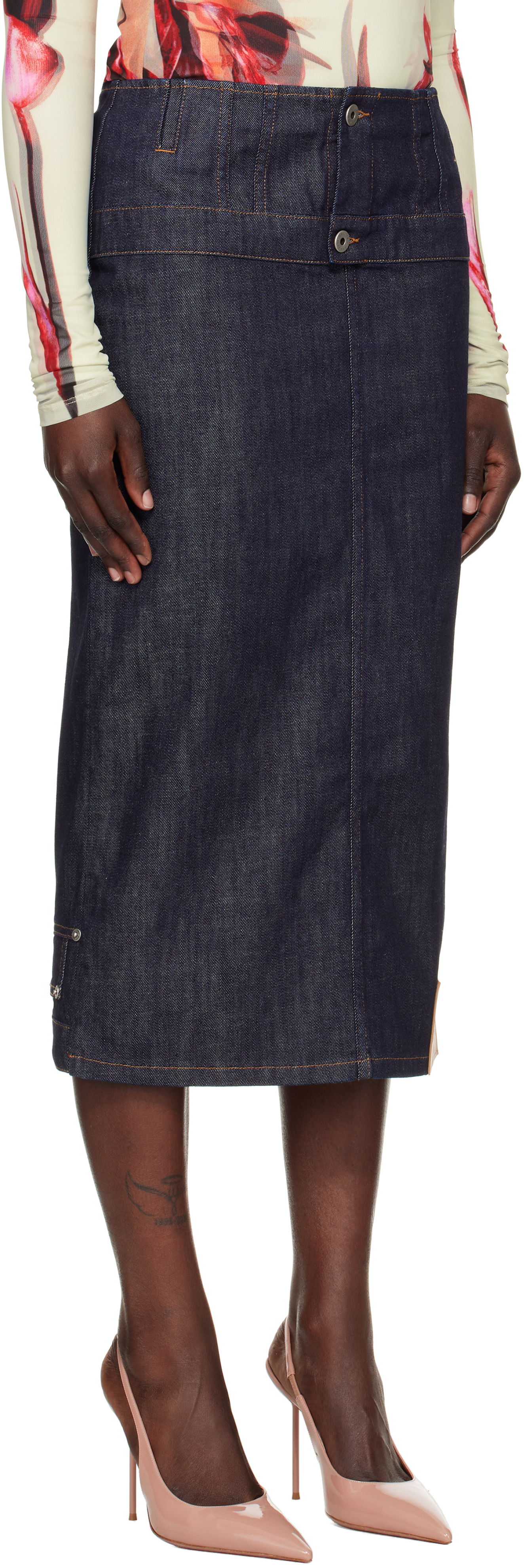 Sukňa Jean Paul Gaultier Jean Paul Gaultier 'The Inverted' Denim Midi Skirt Modrá | 25/33-F-JU146-D019-55, 1