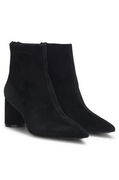 Suede Ankle Boots with Block Heel and Pointed Toe