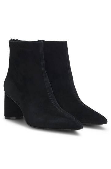 Tenisky a topánky BOSS Suede Ankle Boots with Block Heel and Pointed Toe Čierna | 50548812, 0
