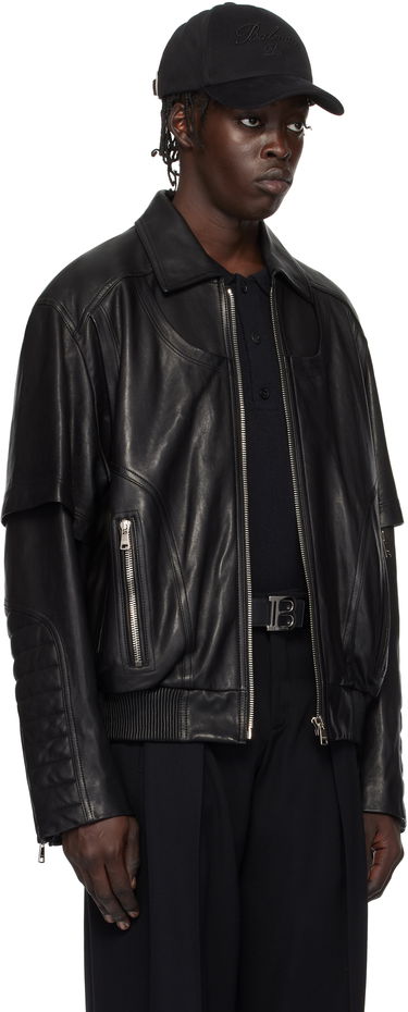 Bomber bunda Balmain Balmain Layered Leather Jacket Čierna | EH1TF936LC62, 1