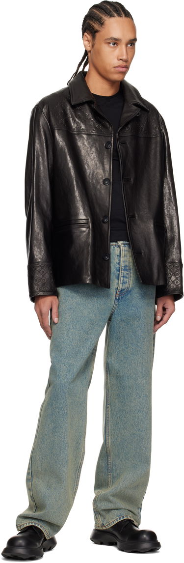 Bunda Marine Serre Marine Serre Monogram Embossed Boxy Leather Jacket Čierna | MJA065B RLEA0021, 3