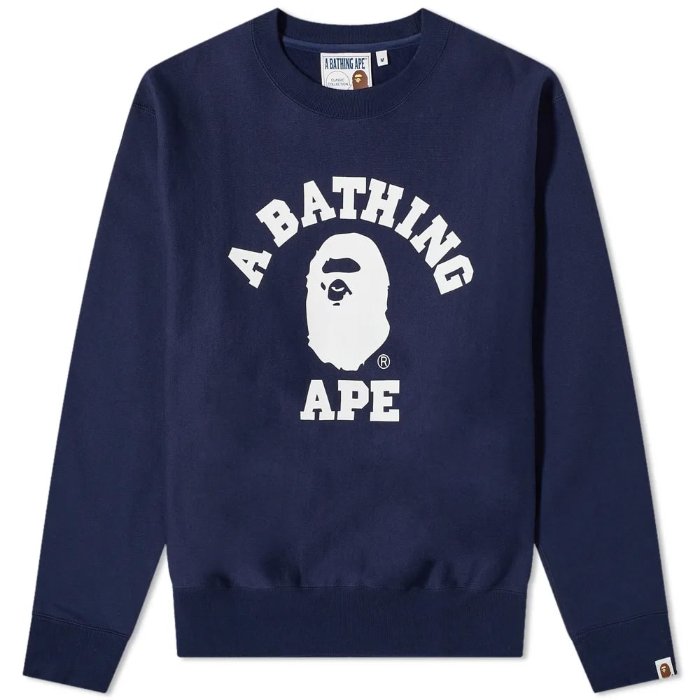 Mikina BAPE A Bathing Ape College Relaxed Fit Crew Sweat Navy | 001SWI801011M-NVY, 0