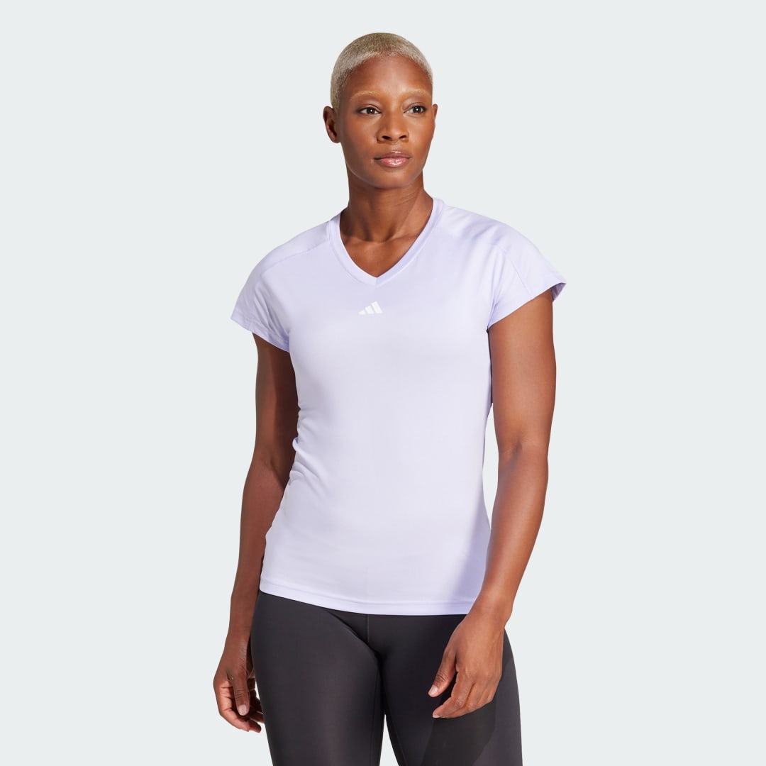 Tričko adidas Performance Training Essentials V-Neck Tee Fialová | JC9564, 0