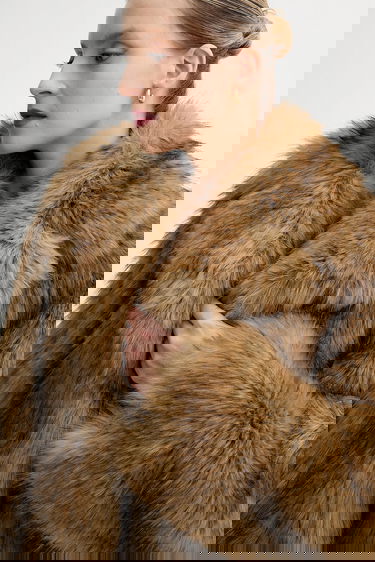 Kabáty STAND STUDIO Cropped Faux Fur Coat Samara Hnedá | 61701.9405, 3