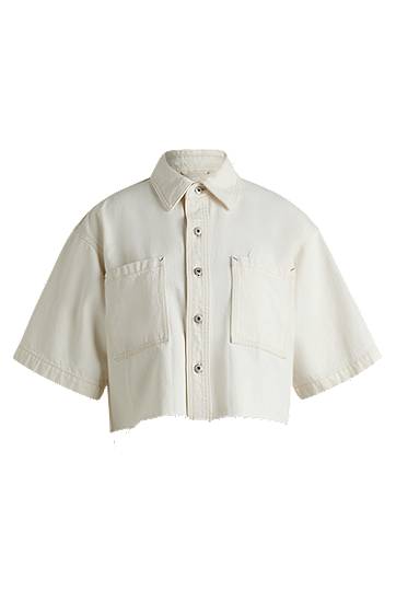 Košeľa BOSS Cropped Denim Blouse with Raw Hem Biela | 50537471, 0