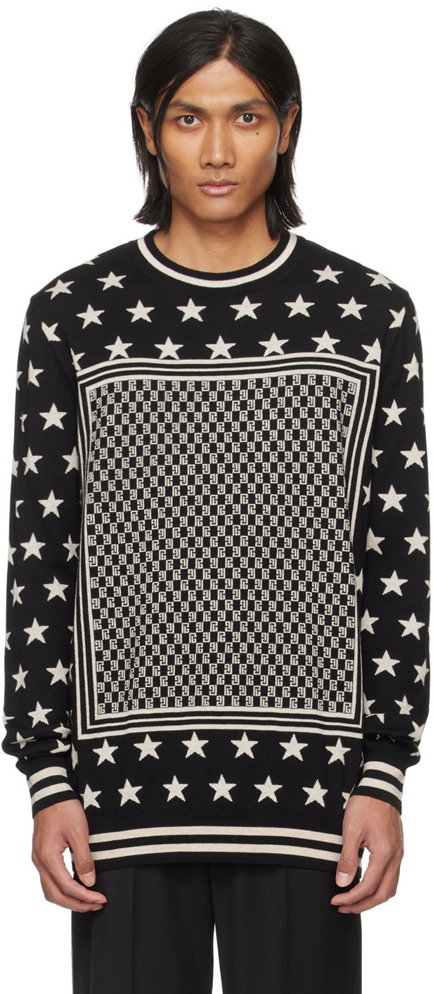 Sveter Balmain Mini Monogram Stars Sweater Čierna | CH1KD000KF77, 0