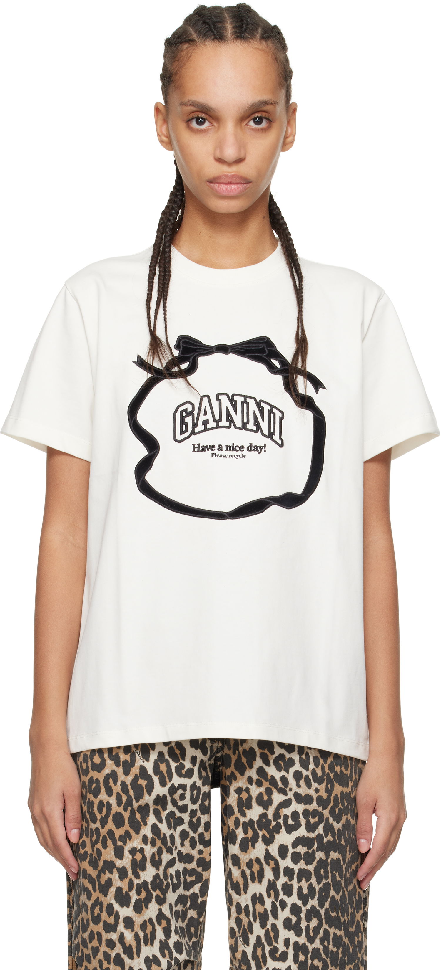 Tričko GANNI GANNI Heavy Cotton Bow Relaxed T-Shirt Biela | T4110, 0