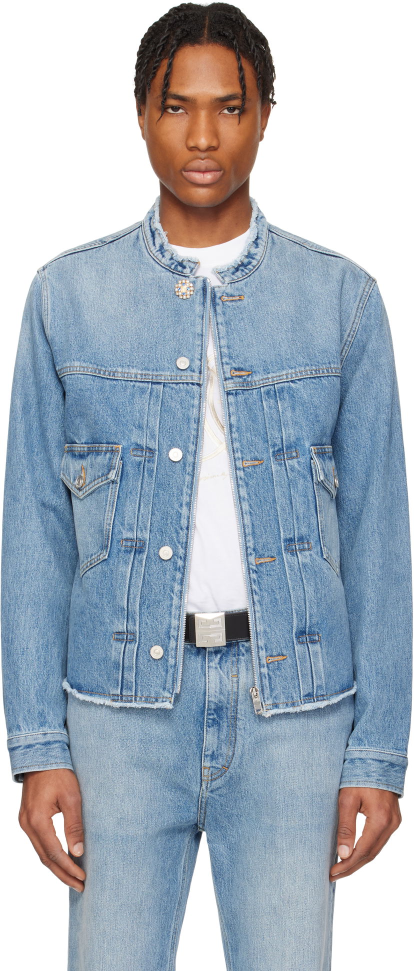 Bunda Givenchy Givenchy Reworked Biker Denim Jacket Modrá | BM01BE5YCH415