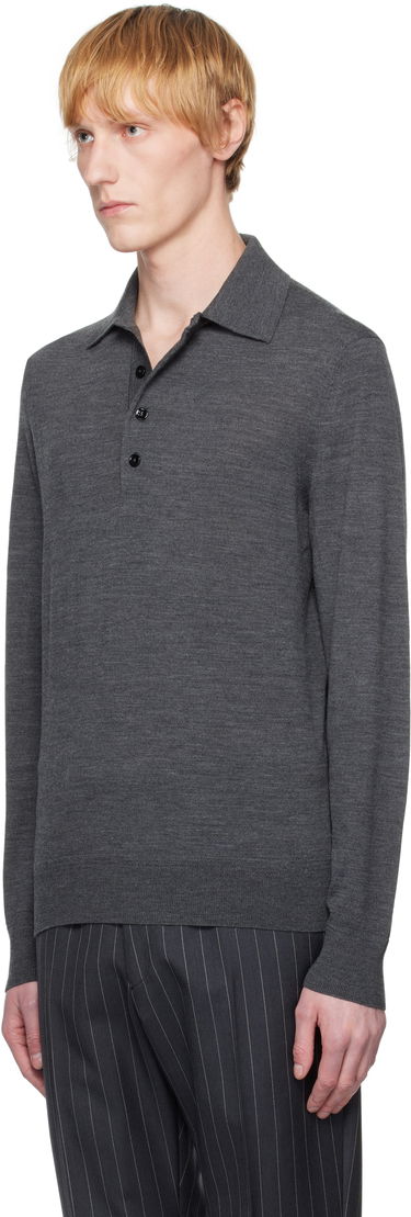 Polo tričko Tom Ford TOM FORD Fine Gauge Wool Polo Šedá | KPL003-YMW070S25, 3