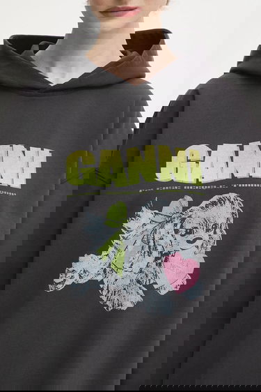 Mikina GANNI Isoli Oversized Hooded Sweatshirt with Dog Print Šedá | T4360, 3