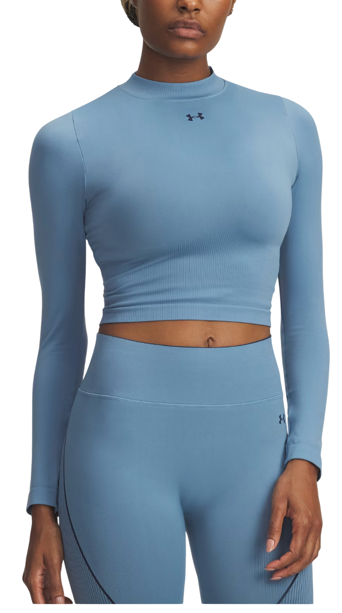 Crop Top Under Armour Vanish Seamless Ribbed Mock Neck Long Sleeve Crop Top Modrá | 6000645-418, 0