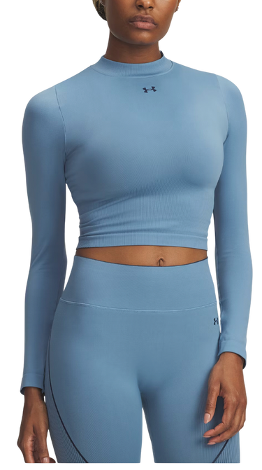 Crop Top Under Armour Vanish Seamless Ribbed Mock Neck Long Sleeve Crop Top Modrá | 6000645-418, 0
