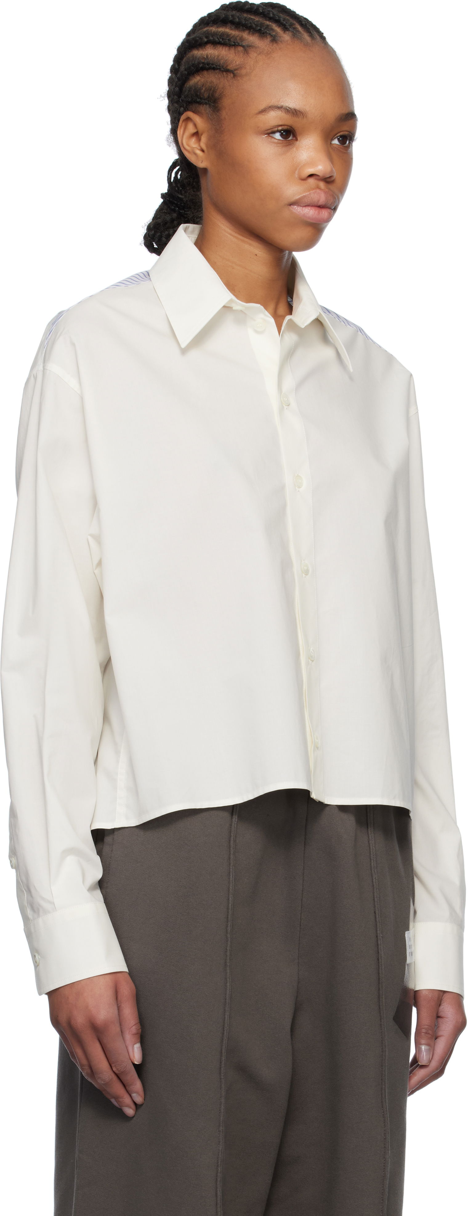 MM6 Maison Margiela Spliced Cotton Poplin Cropped Shirt
