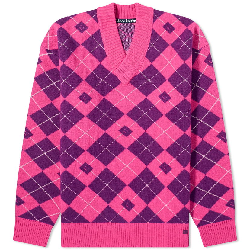 Sveter Acne Studios Kwan Argyle Face Jumper "Bright Pink/Mid Purple" Ružová | C60086-DKC