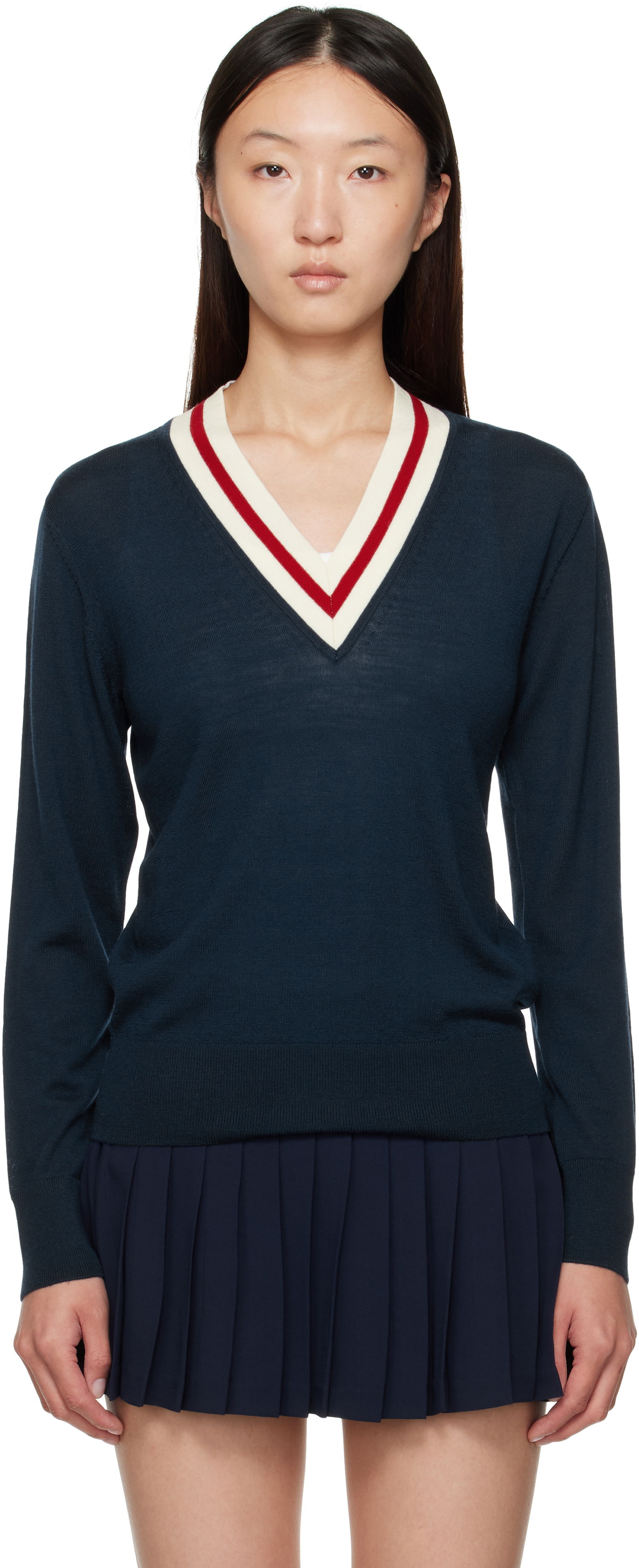 Sveter Sporty & Rich Sporty & Rich Minimalist V-Neck Sweater Navy | WS070602302BL117, 0