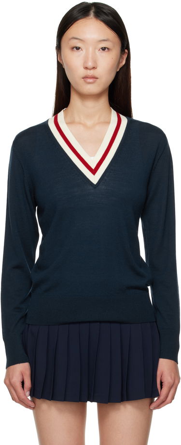 Sveter Sporty & Rich Sporty & Rich Minimalist V-Neck Sweater Navy | WS070602302BL117, 0