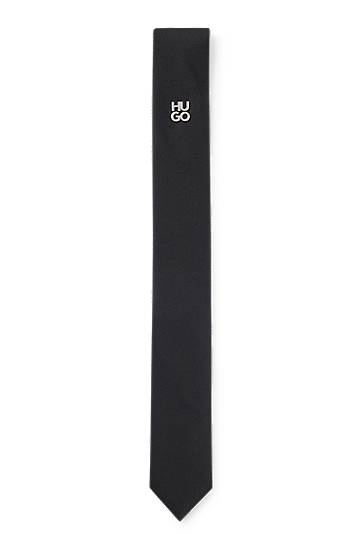 Šál BOSS HUGO Jacquard Tie with Metallic Stacked-Logo Čierna | 50503476, 0