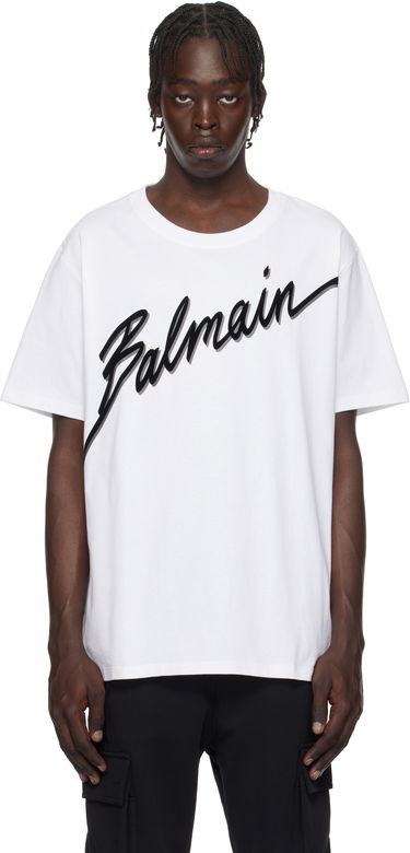 Tričko Balmain Flocked Logo T-Shirt Biela | EH1EG010BC86, 0
