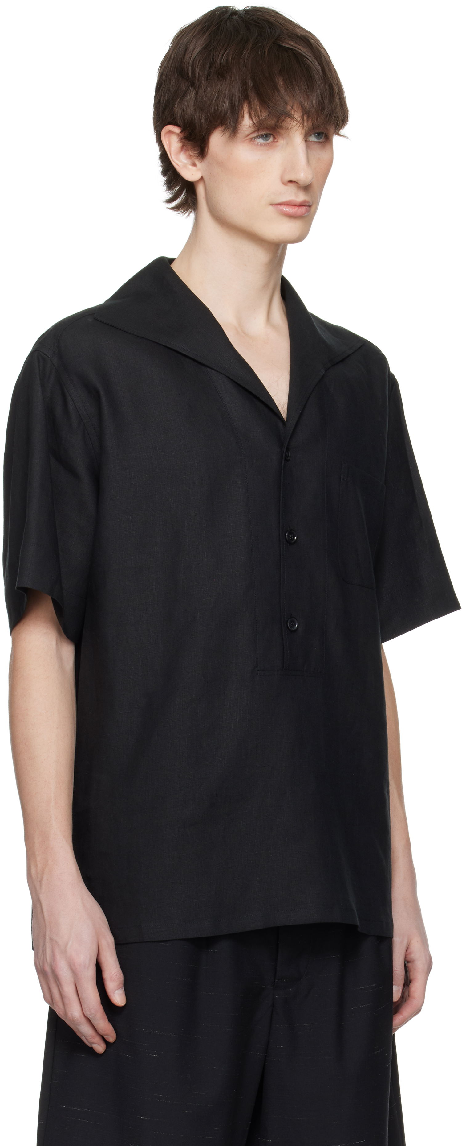Košeľa Dolce & Gabbana Dolce&Gabbana Three-Button Short-Sleeved Linen Shirt Čierna | G5NE3TFU4JB, 1