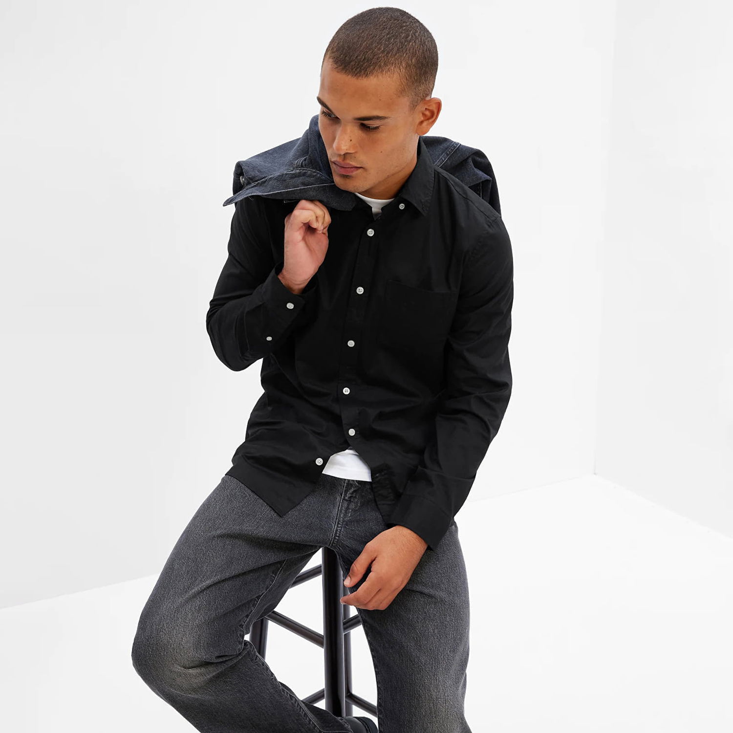 Košeľa GAP Longsleeve Slim-Fit Stretch Poplin Shirt Black 4 Čierna | 488479-04, 0