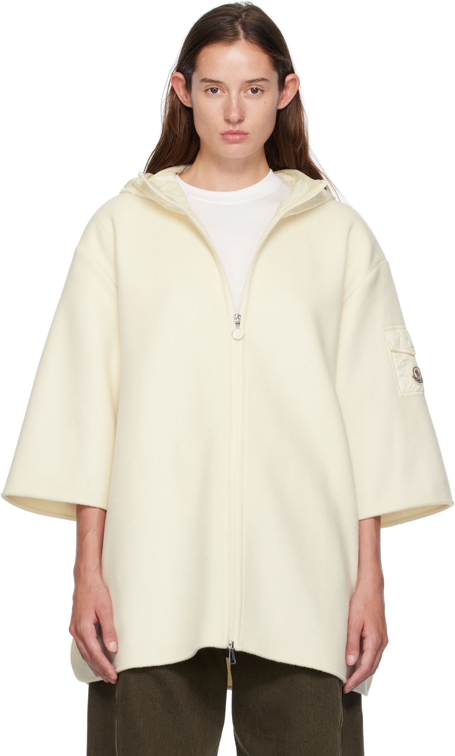 Bunda Moncler Moncler Wool Cape Jacket Biela | K20933G00002M7148, 0