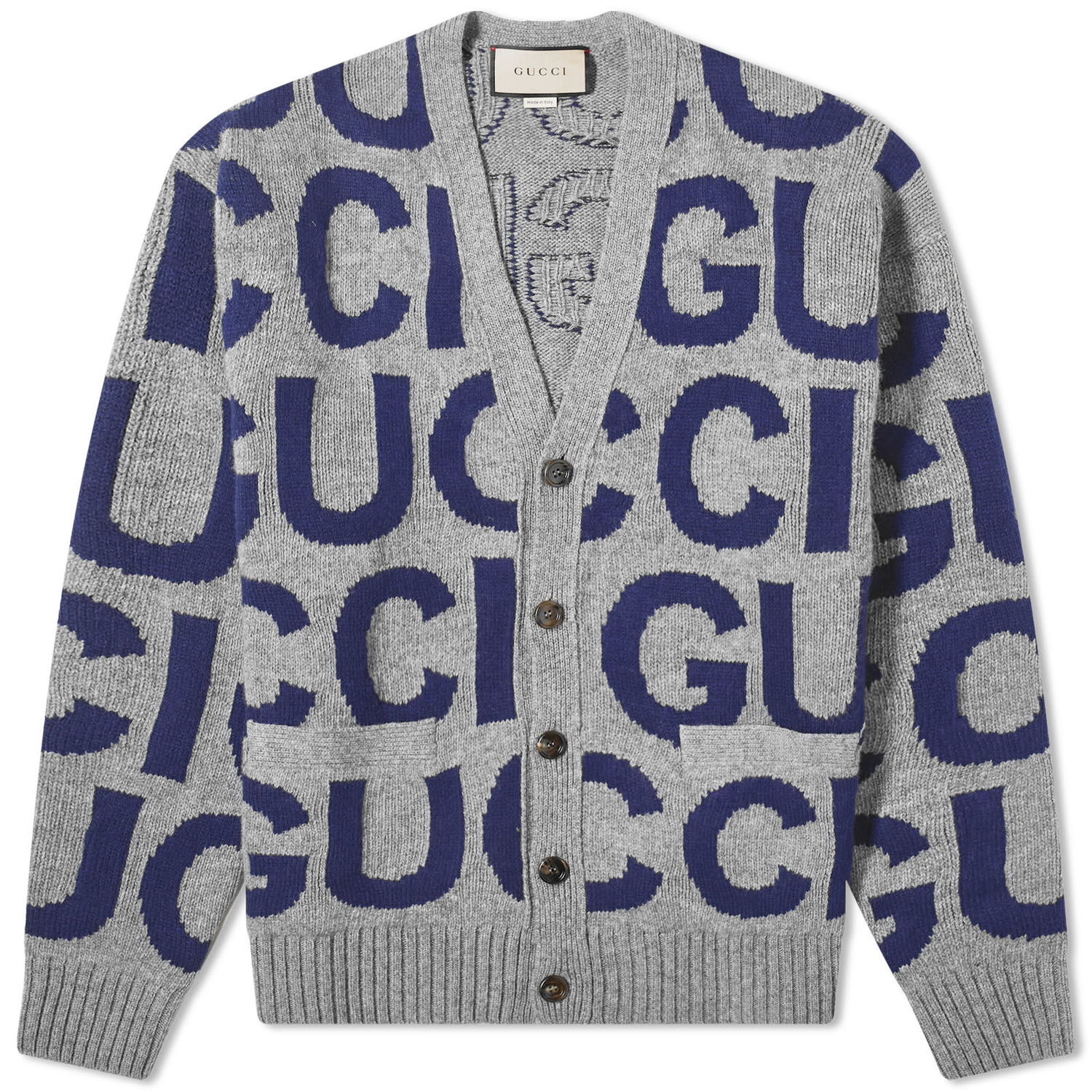 Sveter Gucci Intarsia Logo Knit Cardigan Šedá | 771707-XKDLV-1140, 0