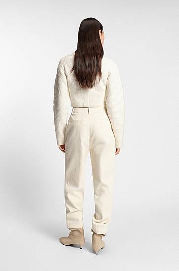 Nohavice BOSS Regular-fit cotton-blend corduroy trousers Béžová | 50549169, 1