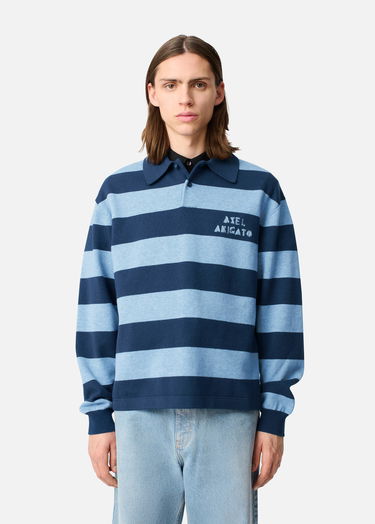 Sveter AXEL ARIGATO Frey Striped Long-Sleeve Polo Sweater Modrá | A3315001, 3