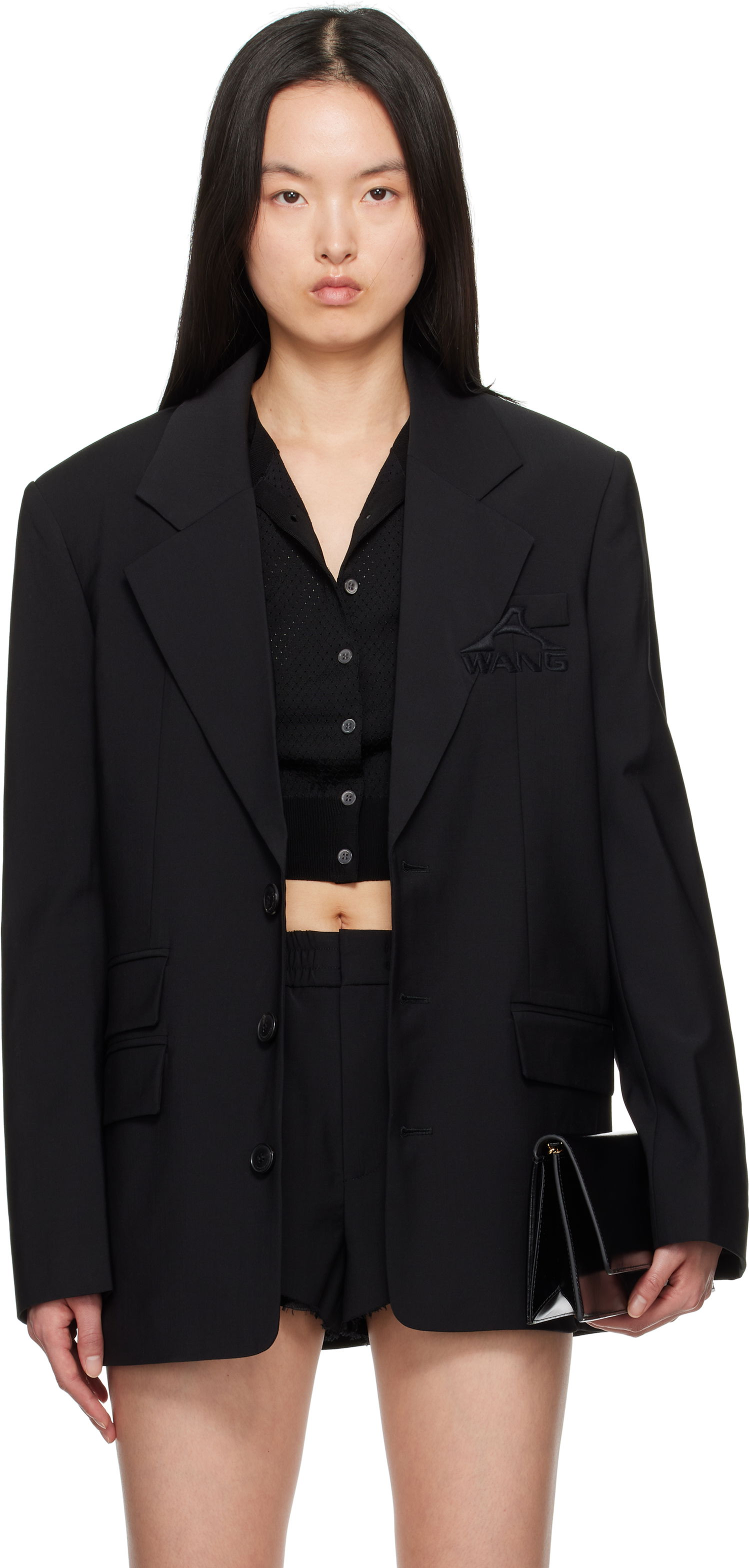 Bunda Alexander Wang Alexander Wang Oversized Logo-Embroidered Blazer Čierna | 1WC2252641, 0