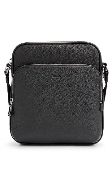 Taška cez rameno BOSS Reporter bag in Italian leather with embossed logo Čierna | 50529288