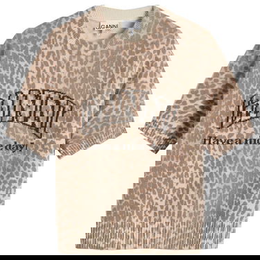 Tričko GANNI GANNI Graphic Wool Mix Printed T-Shirt, Size Large Béžová | K2500-943, 1