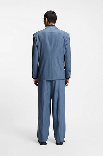Bunda BOSS Oversized-fit Pinstripe Performance-Stretch Fabric Blazer Modrá | 50554672, 1