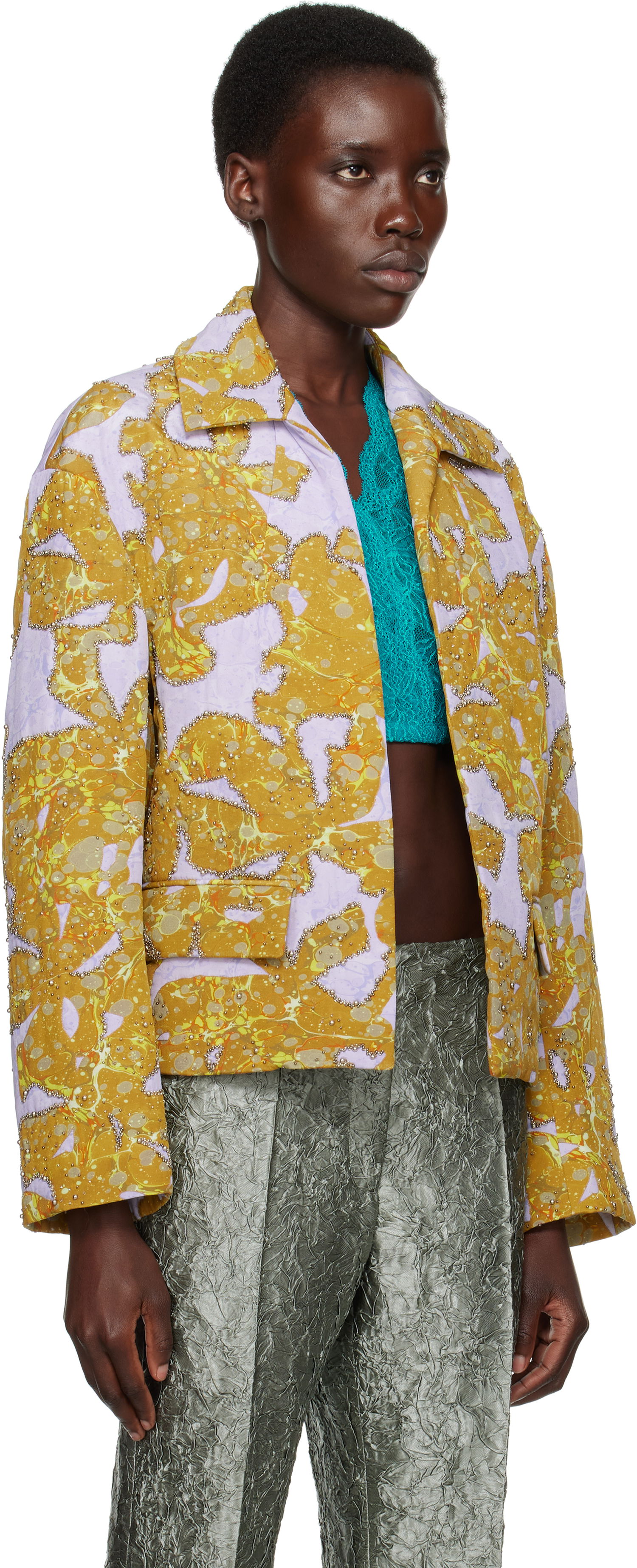 Bunda Dries Van Noten Dries Van Noten Beaded Floral Print Jacket Žltá | 251-010520-1082, 1