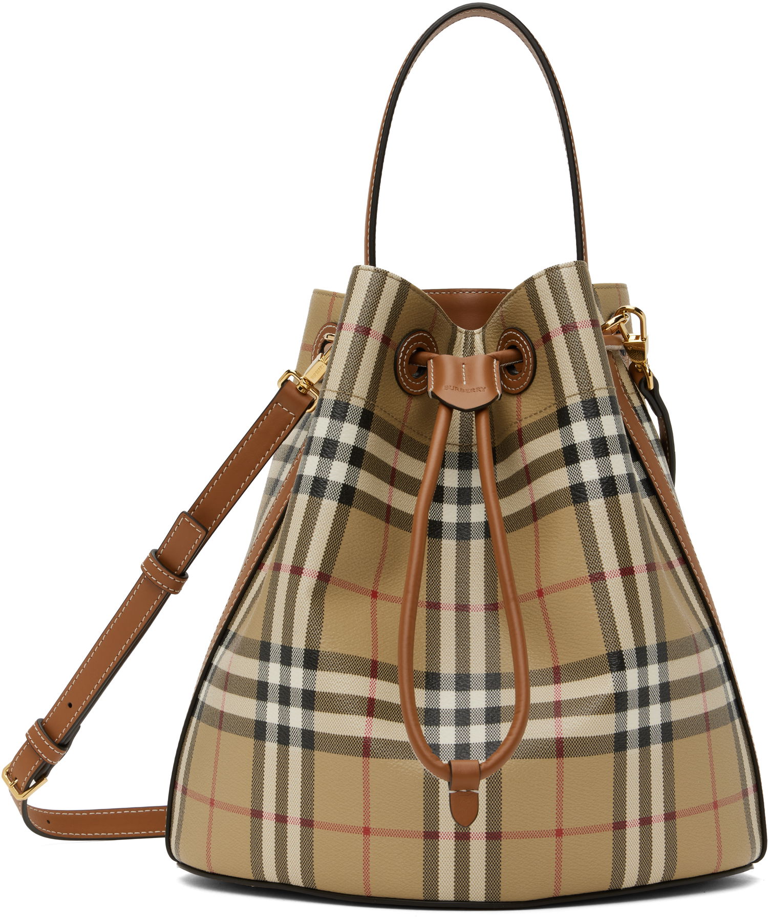 Kabelka Burberry Burberry Vintage Check & Leather Drawstring Bucket Bag Béžová | 8109795, 0