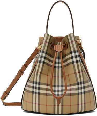 Kabelka Burberry Burberry Vintage Check & Leather Drawstring Bucket Bag Béžová | 8109795, 0