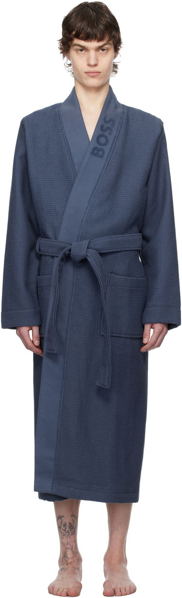 Pyžamo BOSS BOSS Waffle-Structure Dressing Robe Modrá | 50469787, 0