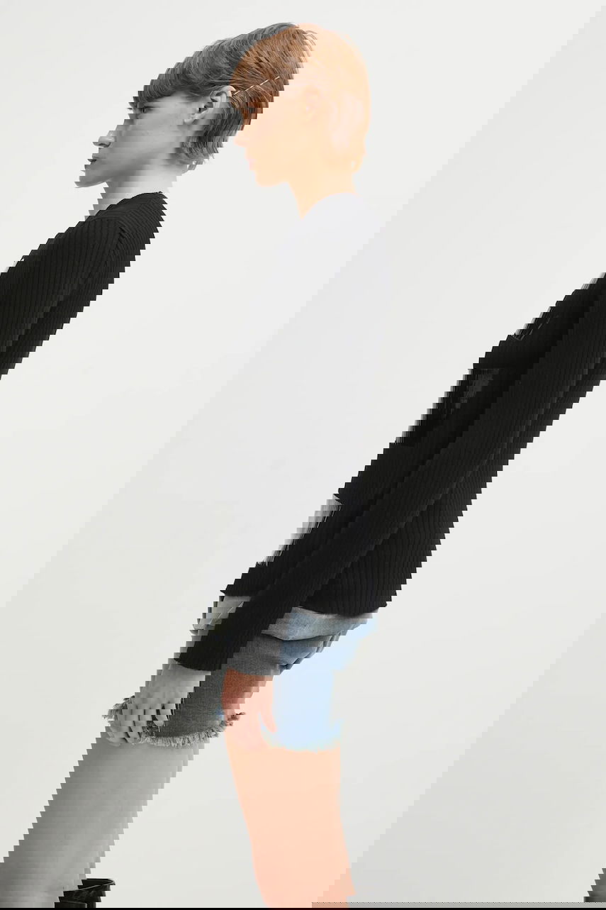 Sveter Maison Margiela MM6 Maison Margiela Ribbed Wool Blend Long-Sleeve Sweater with Shiny Panels Čierna | S62HL0041.M13196.900S, 1