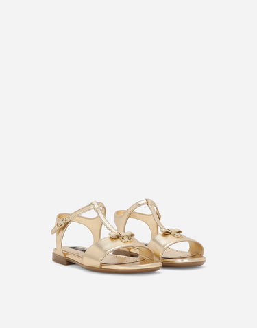 Tenisky a topánky Dolce & Gabbana Foiled Leather T-bar Flat Sandals with Buckle Fastening Metalická | D11155A543987601, 1