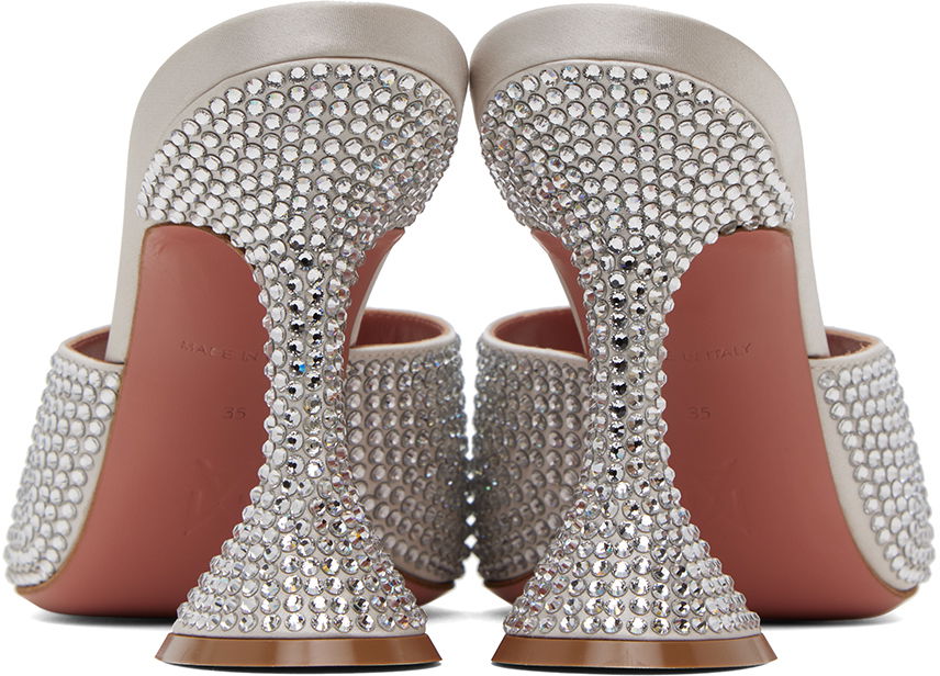 Starostlivosť o obuv Amina Muaddi Amina Muaddi Lupita Crystal Slipper Heeled Sandals Biela | LUPITA CRYSTAL SLIPPER CL SATIN, 1