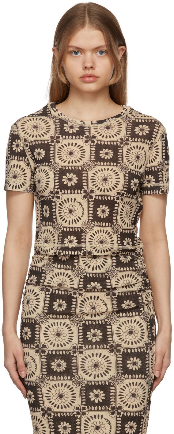 Tričko Nanushka Tile Print T-Shirt Hnedá | NW22RSTP01977, 0