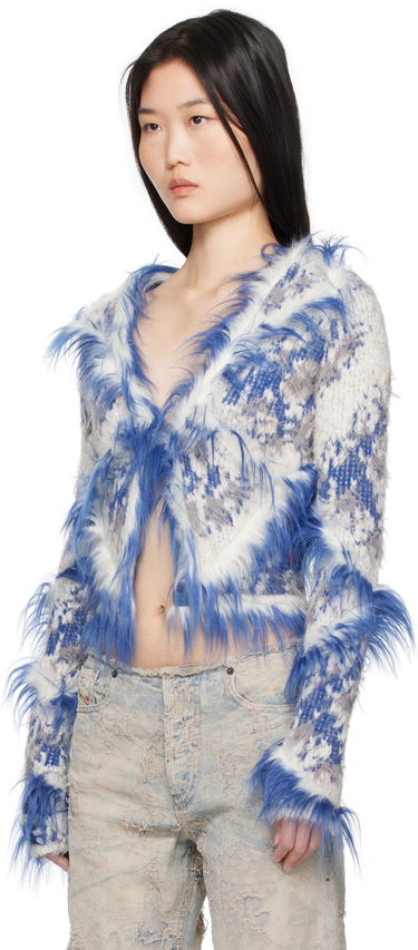 Sveter Diesel Faux Fur Trimmed Cropped Cardigan Modrá | A17256 0ABDM, 3